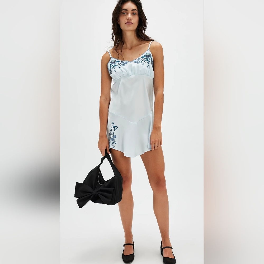 NWT Free People Morning Kiss Blue Mini Slip Dress